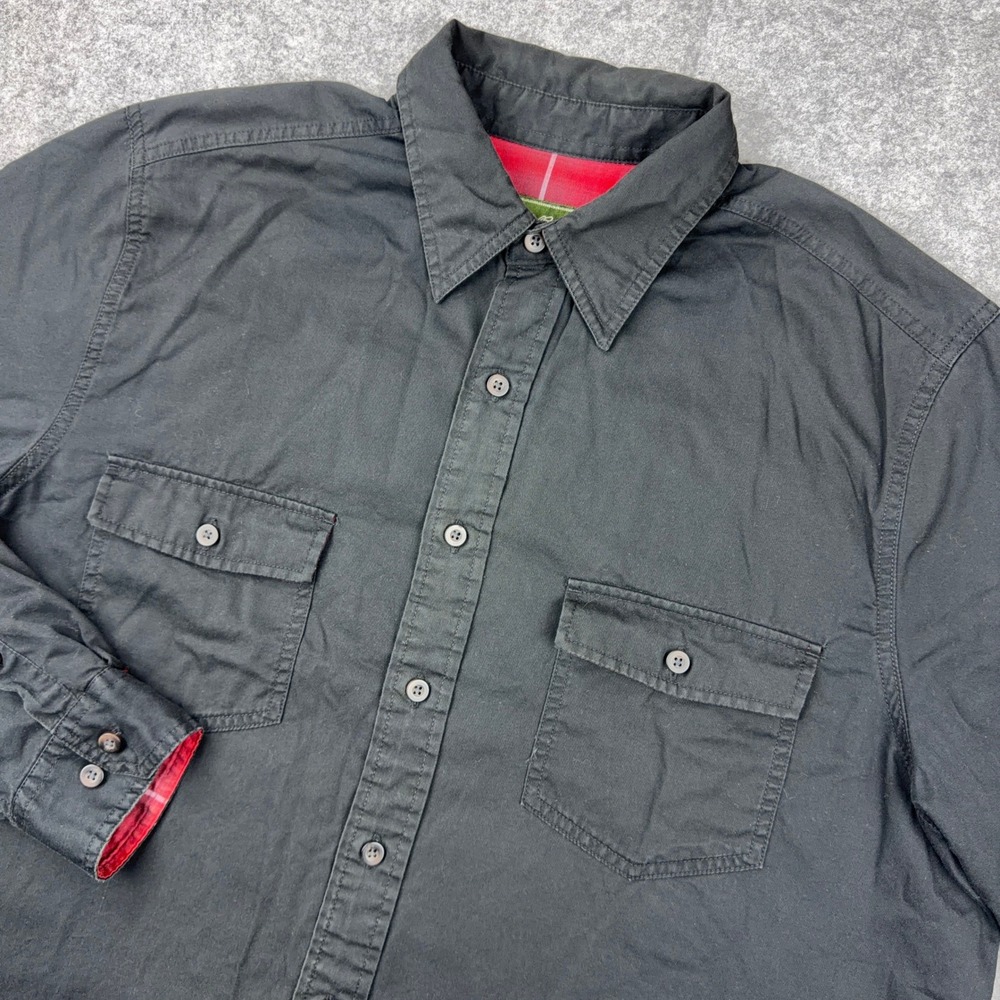 Eddie Bauer Flannel Lined Shirt Men Large Tall LT Black Red Plaid Heavy Workwear